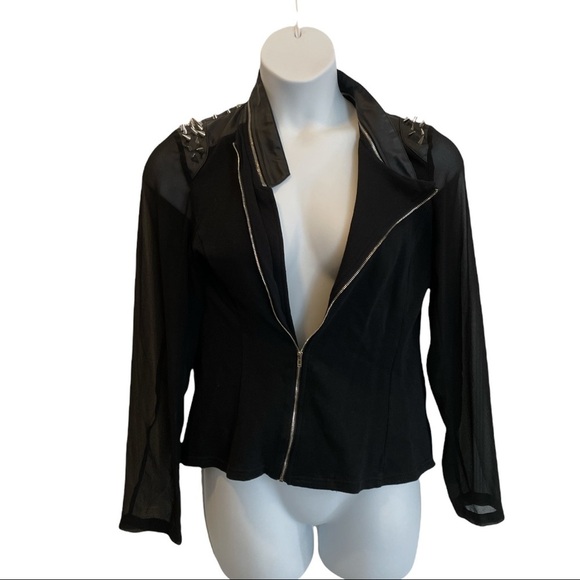 Shear Unique Daytrip Faux Leather Moto Blouse with Metal-tone Studs. Size Large. - Picture 3 of 12